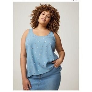 Torrid‎ Sleeveless Scoop Neck Tank Top Challis Hi-Low Blue Floral  Size 1X